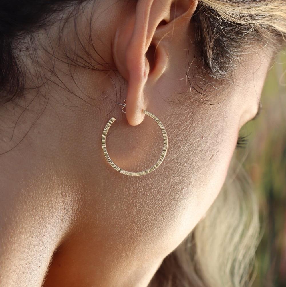 Thin Hammered Hoop Earrings (Select Material)