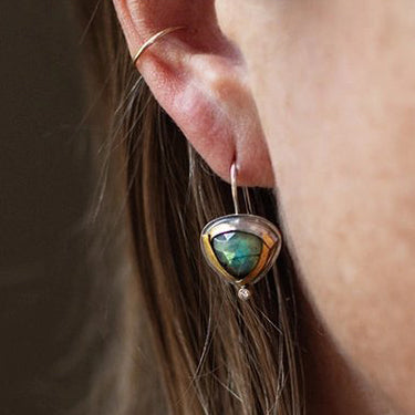 Mixed-Metal 'Petite Tri Fold' Drop Earrings with Aqua Kyanite + Diamond