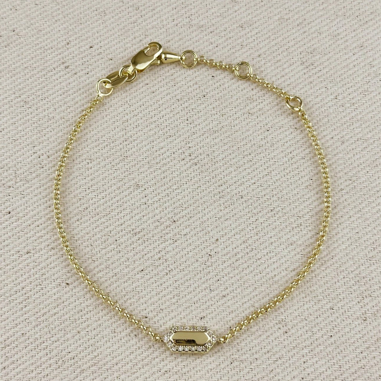 Pointed Rectangle Shield Bracelet with Cubic Zirconia - Gold Fill