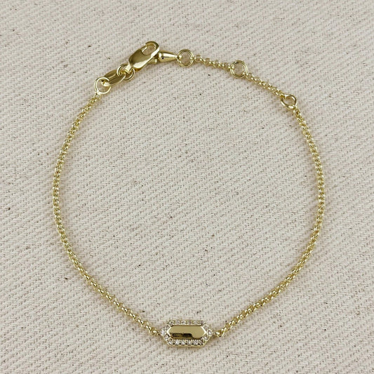 Pointed Rectangle Shield Bracelet with Cubic Zirconia - Gold Fill