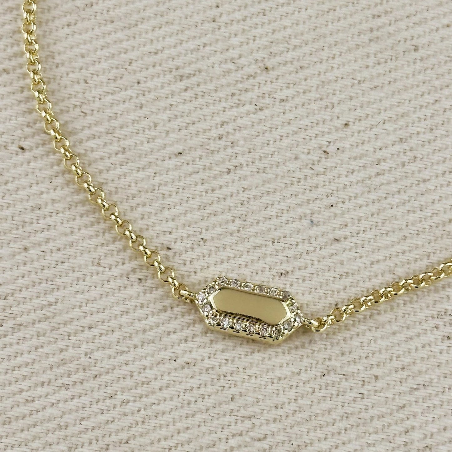 Pointed Rectangle Shield Bracelet with Cubic Zirconia - Gold Fill