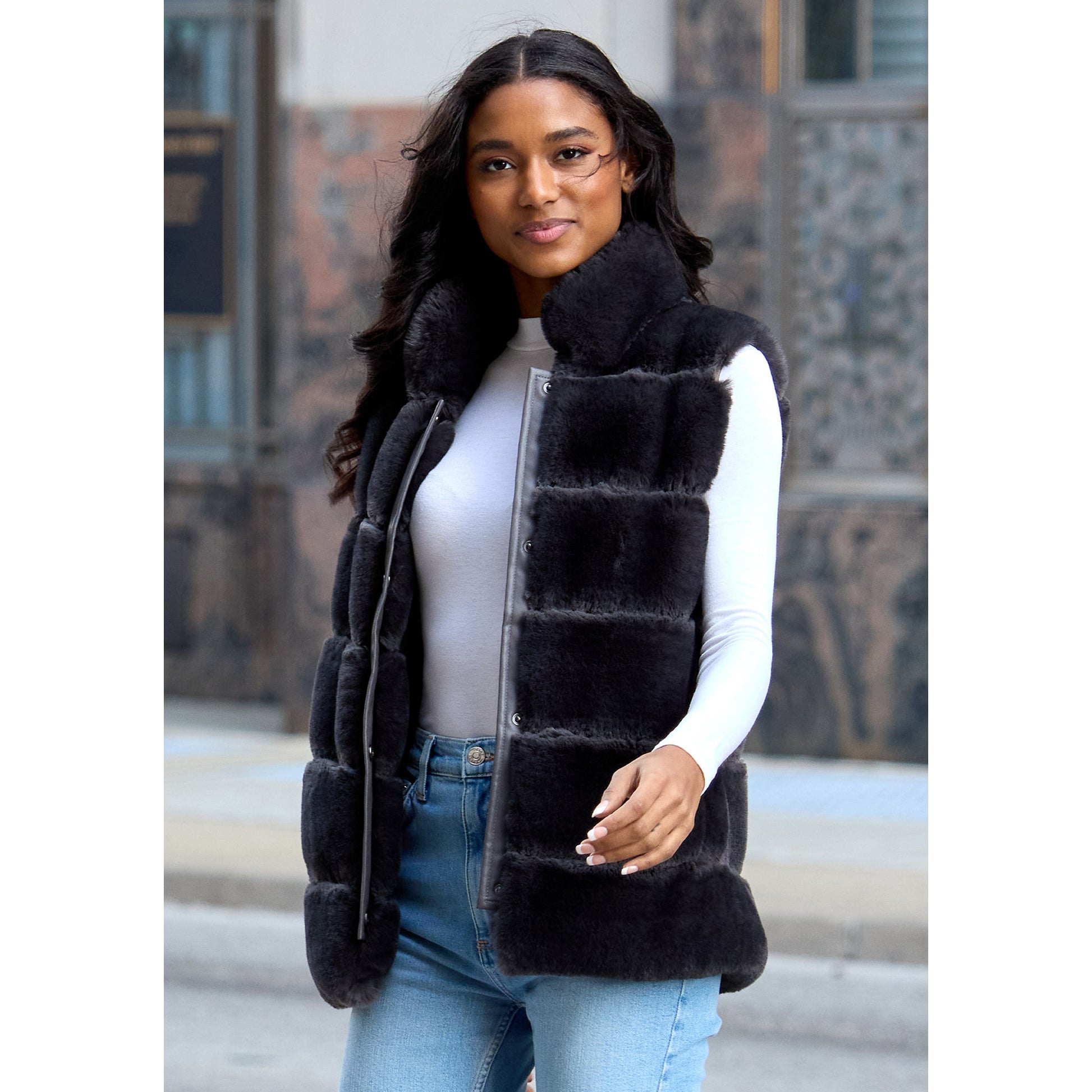 Faux Fur 'Posh' Snap Vest - Charcoal