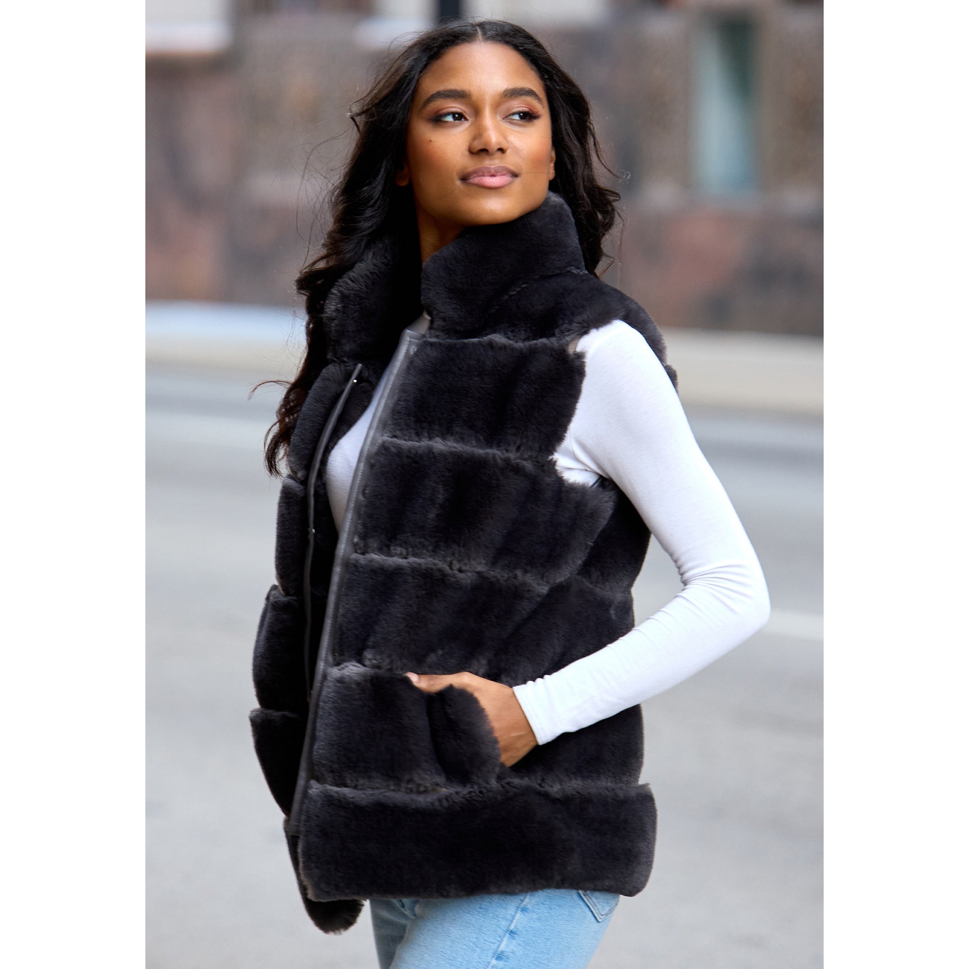 Faux Fur 'Posh' Snap Vest - Charcoal