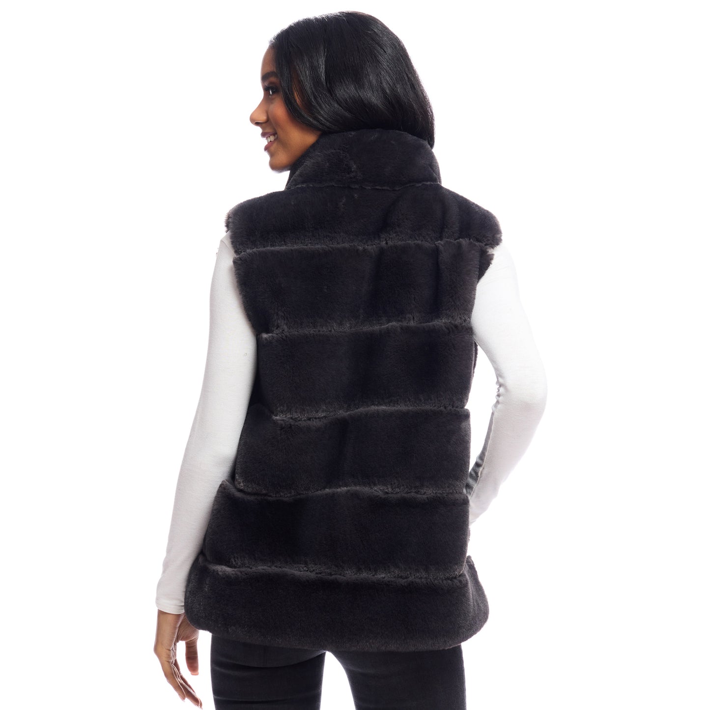 Faux Fur 'Posh' Snap Vest - Charcoal