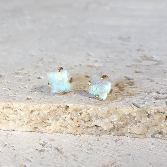 Gemstone Stud Earrings - Rainbow Moonstone