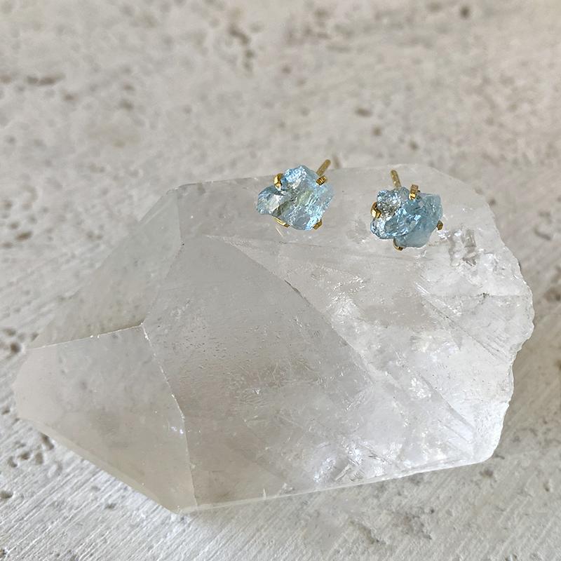 Gemstone Stud Earrings - Aquamarine