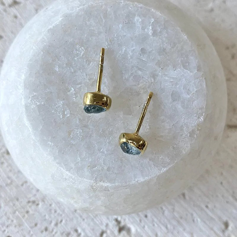 Bezel Set Gemstone Stud Earrings - Aquamarine