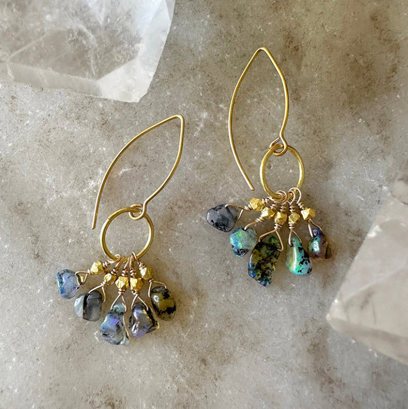 Black Opal Cluster Earrings