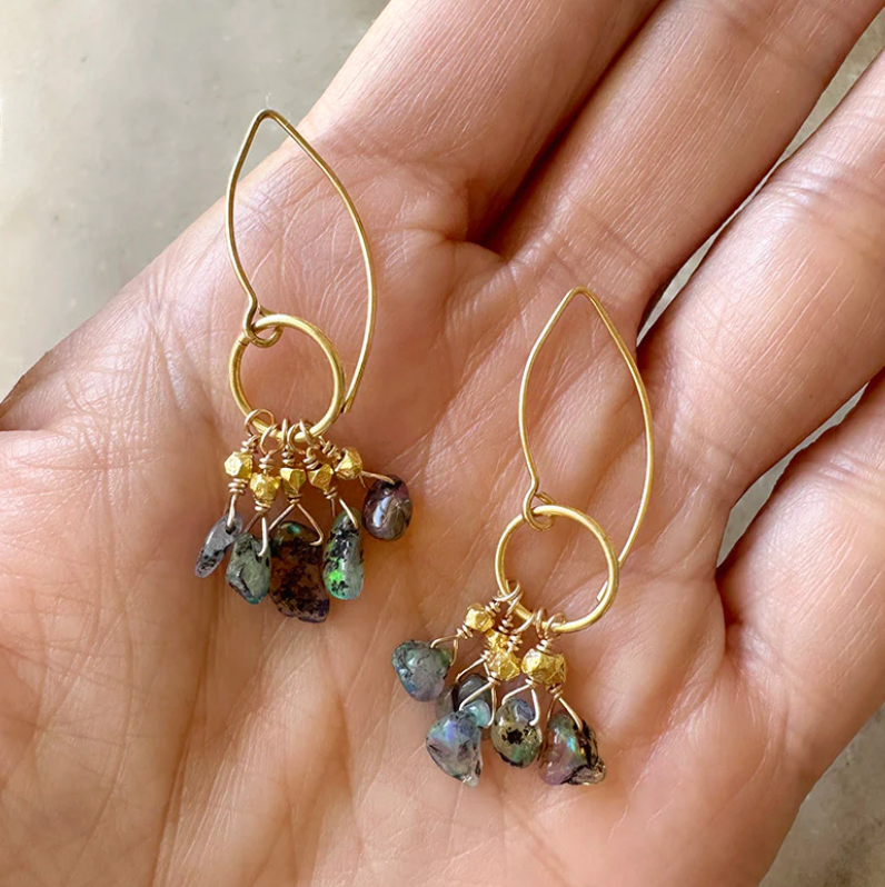 Black Opal Cluster Earrings