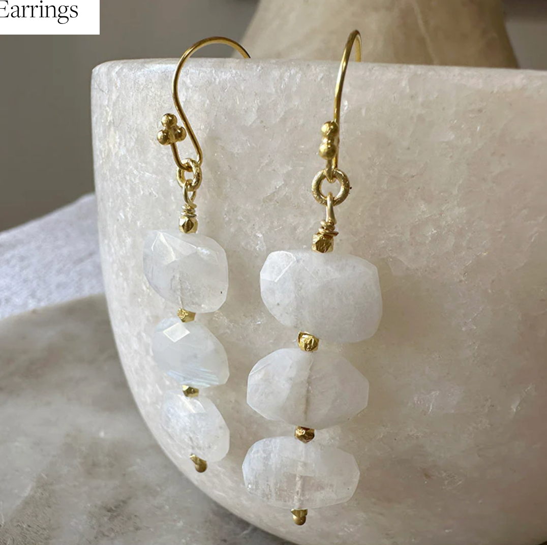 Moonstone Gemstone 3-Drop Earrings