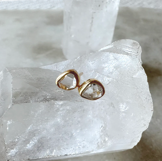 Bezel Set Gemstone Stud Earrings - Herkimer Diamond