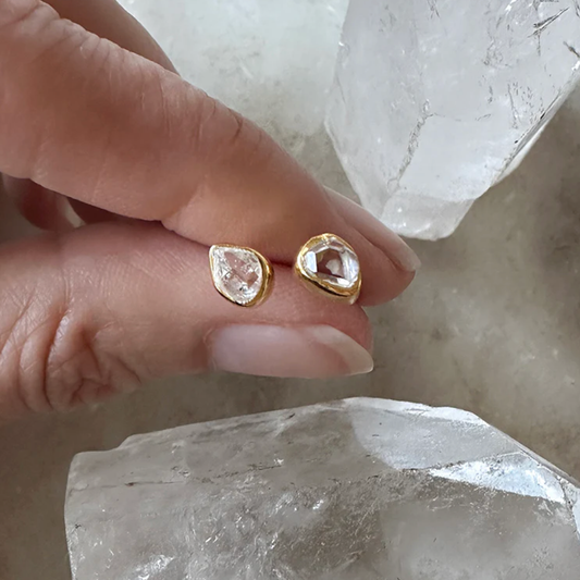 Bezel Set Gemstone Stud Earrings - Herkimer Diamond