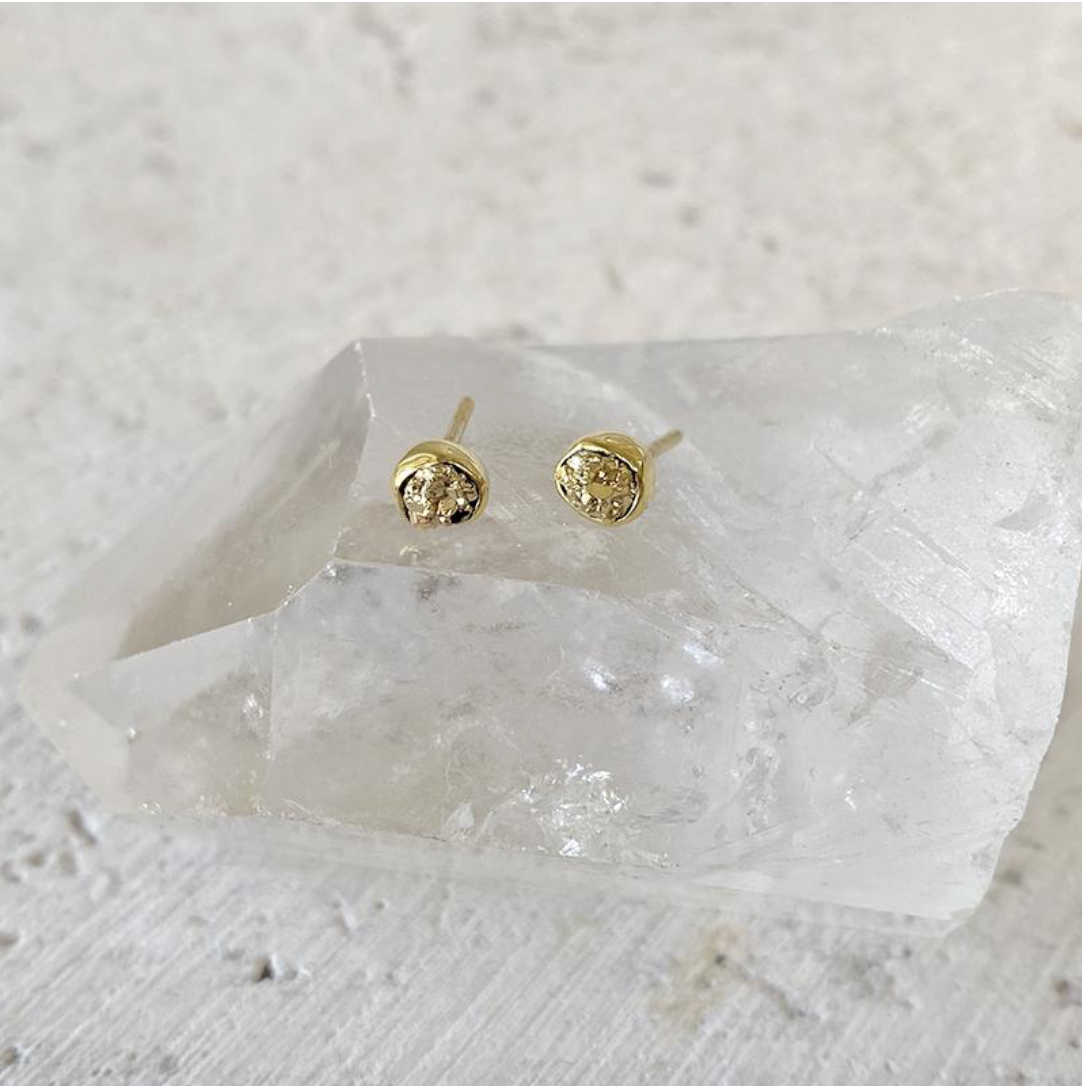 Bezel Set Gemstone Stud Earrings - Pyrite