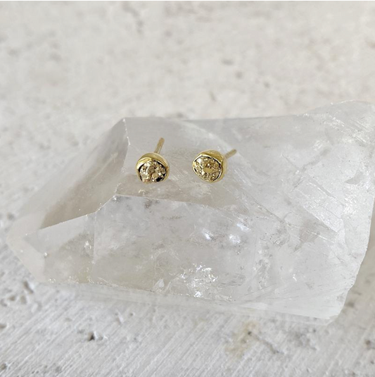 Bezel Set Gemstone Stud Earrings - Pyrite