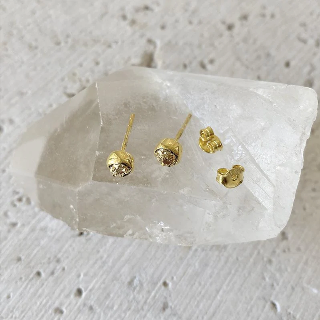 Bezel Set Gemstone Stud Earrings - Pyrite