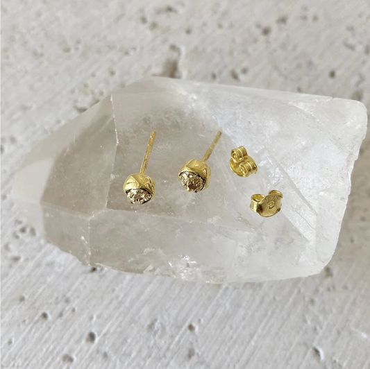 Bezel Set Gemstone Stud Earrings - Pyrite