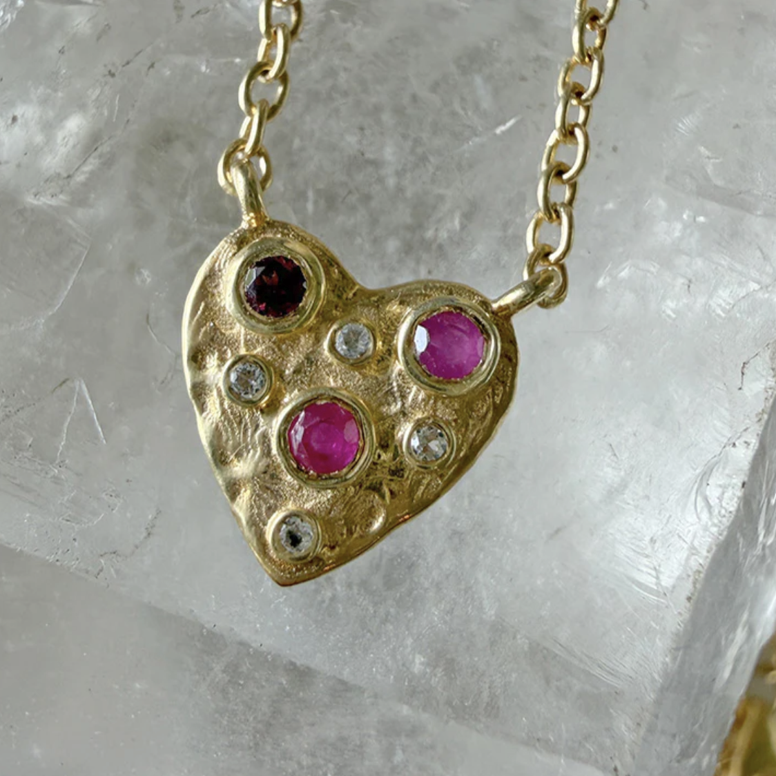 Garnet + White Topaz Heart Necklace