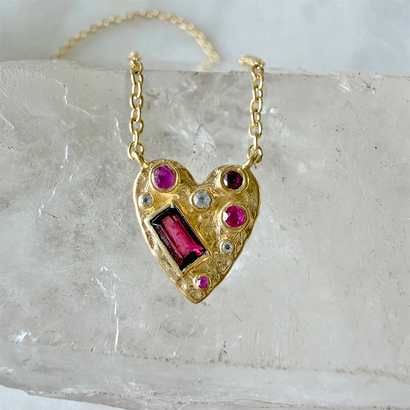 Gemstone Mosaic Heart Necklace