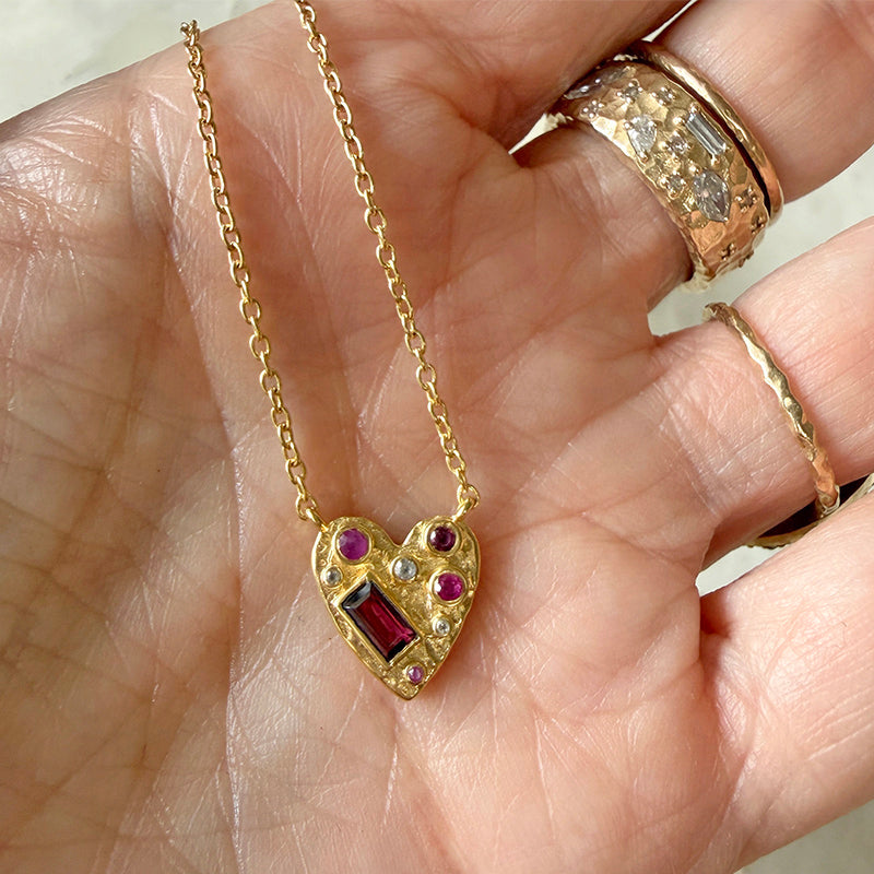 Gemstone Mosaic Heart Necklace