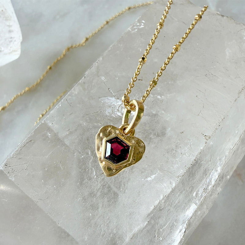 Petite Garnet Heart Necklace