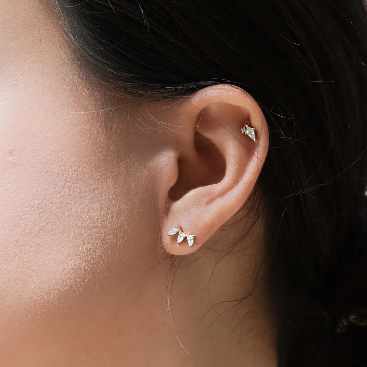 14k Gold + White Diamond 'Rain' Stud Earrings