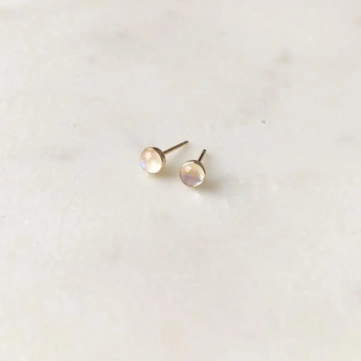 Rainbow Moonstone Stud Earrings - Gold Fill