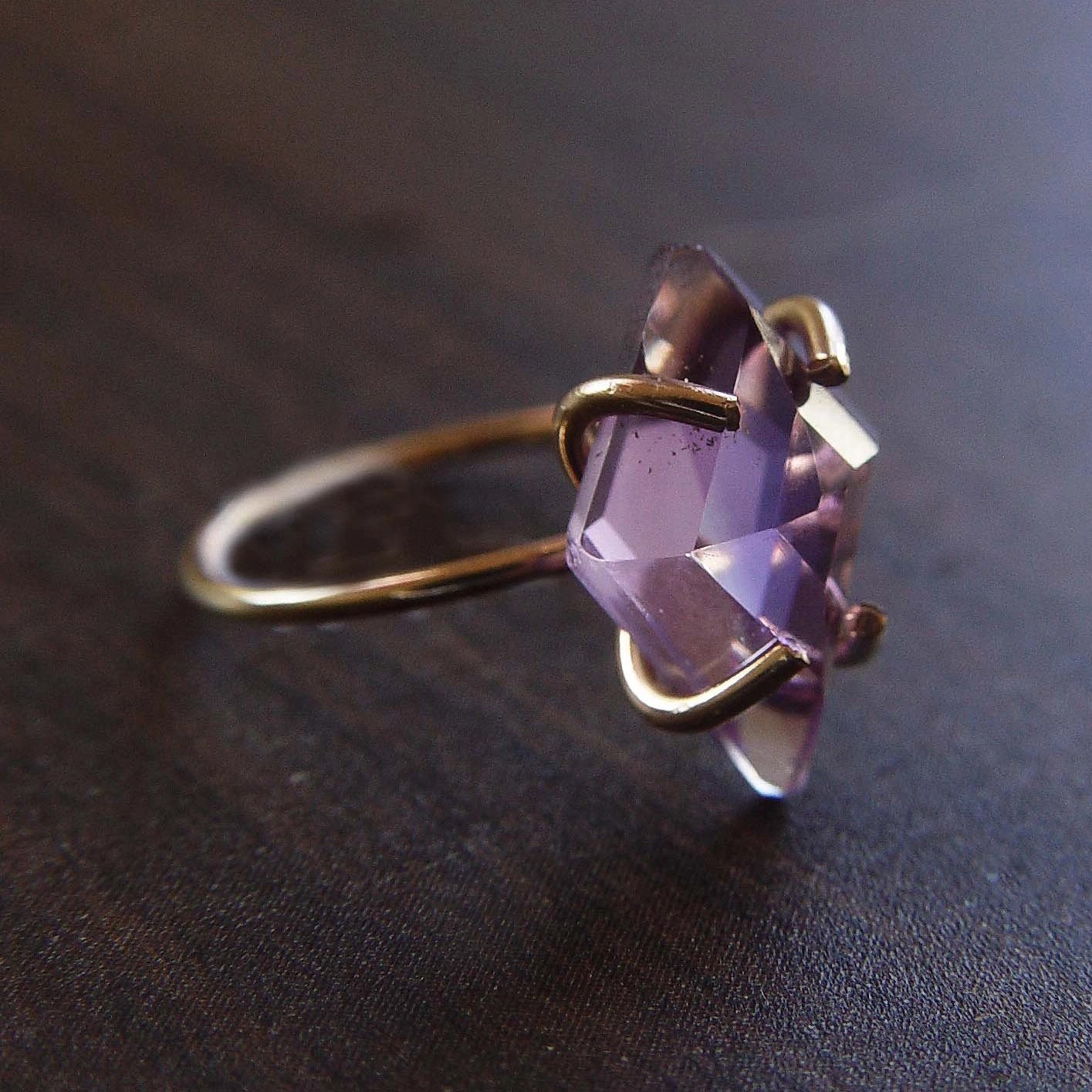 Faceted Herkimer Amethyst Gold Fill Ring