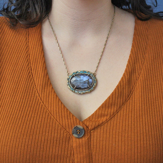 Reflection Labradorite + Apatite Statement Pendant Necklace