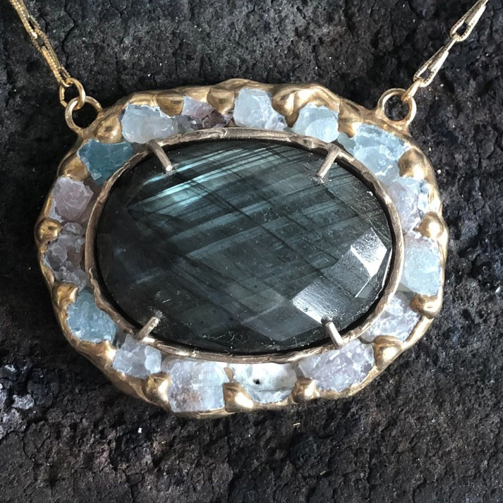 Reflection Labradorite + Apatite Statement Pendant Necklace