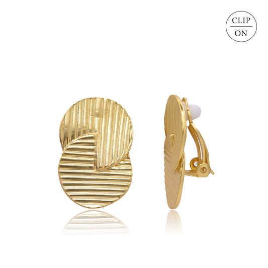 Retro Circle Clip-On Earrings - Gold or Silver