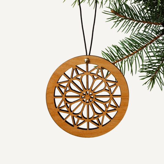 Laser-Cut Wood Ornament - Rose Window