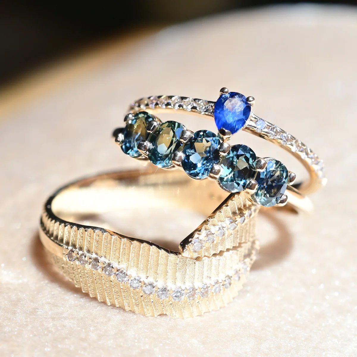 14k Gold + Teal Montana Sapphire 'Royal Mile' Ring