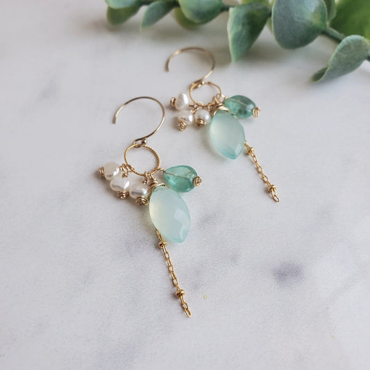 Ocean Gemstone Cluster Earrings - Gold Fill