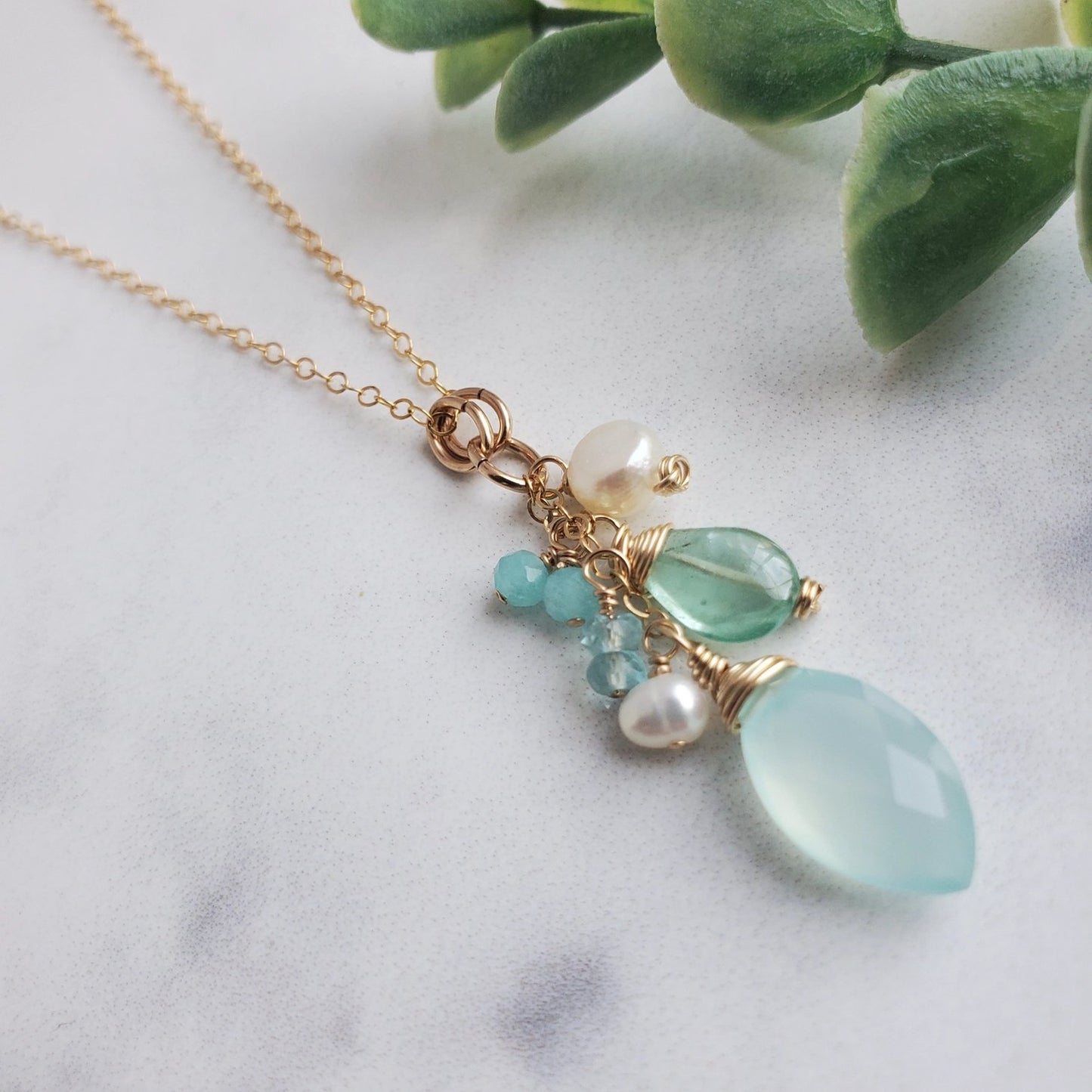 Ocean Gemstone Cluster Necklace - Gold Fill