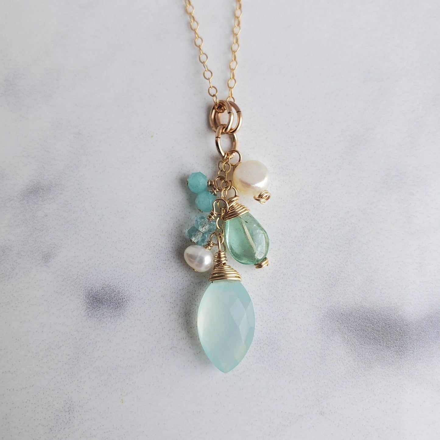 Ocean Gemstone Cluster Necklace - Gold Fill