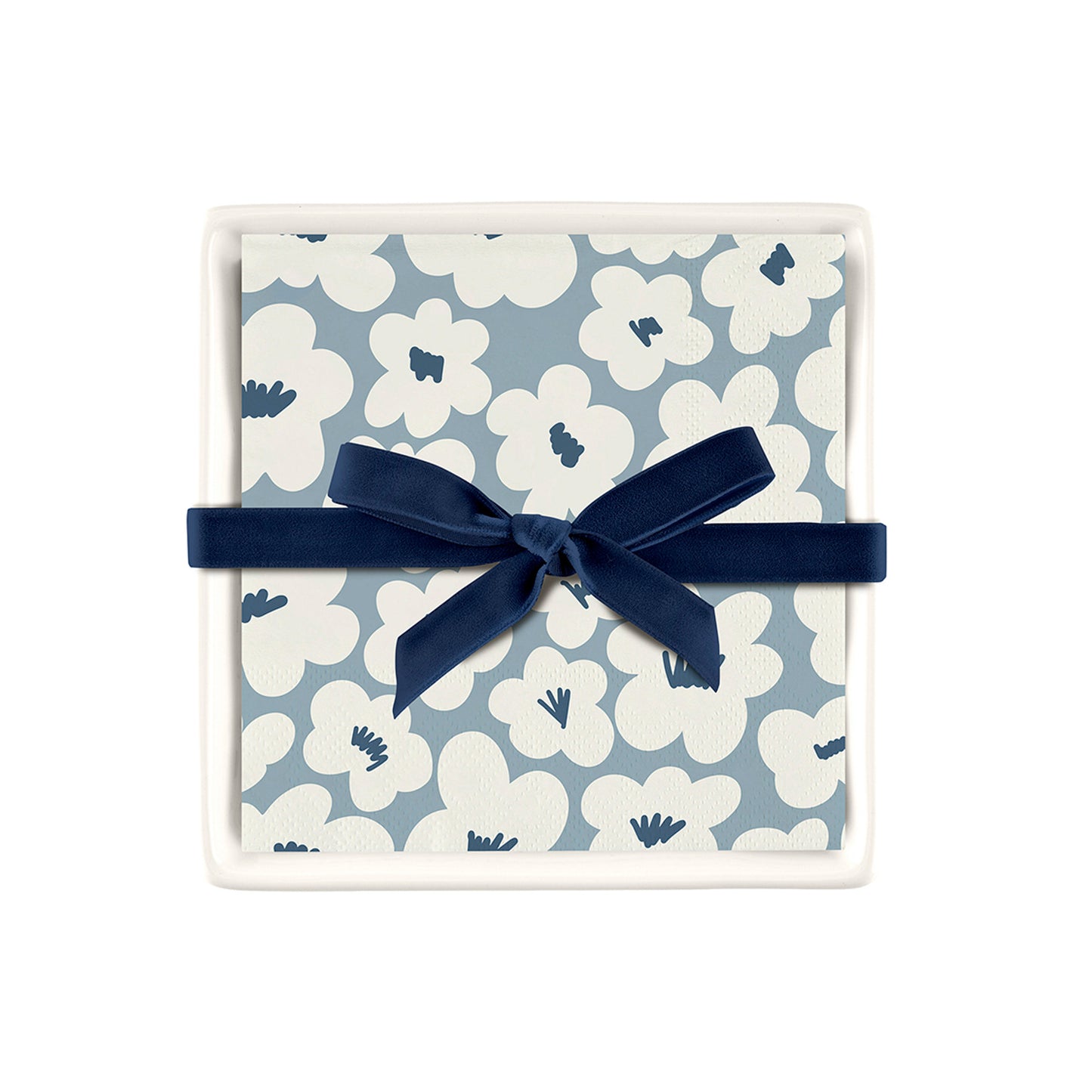 Ceramic Napkin Tray + Paper Napkins – White Flowers