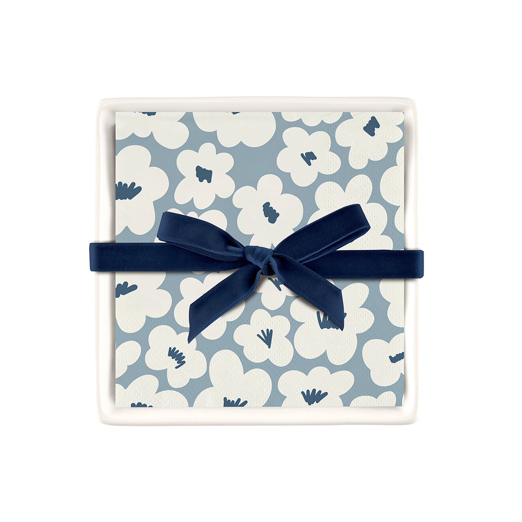 Ceramic Napkin Tray + Paper Napkins – White Flowers