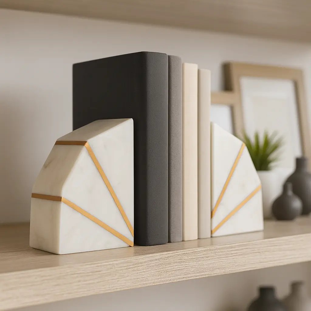 White Marble + Brass Inlay Bookends (Set of 2)