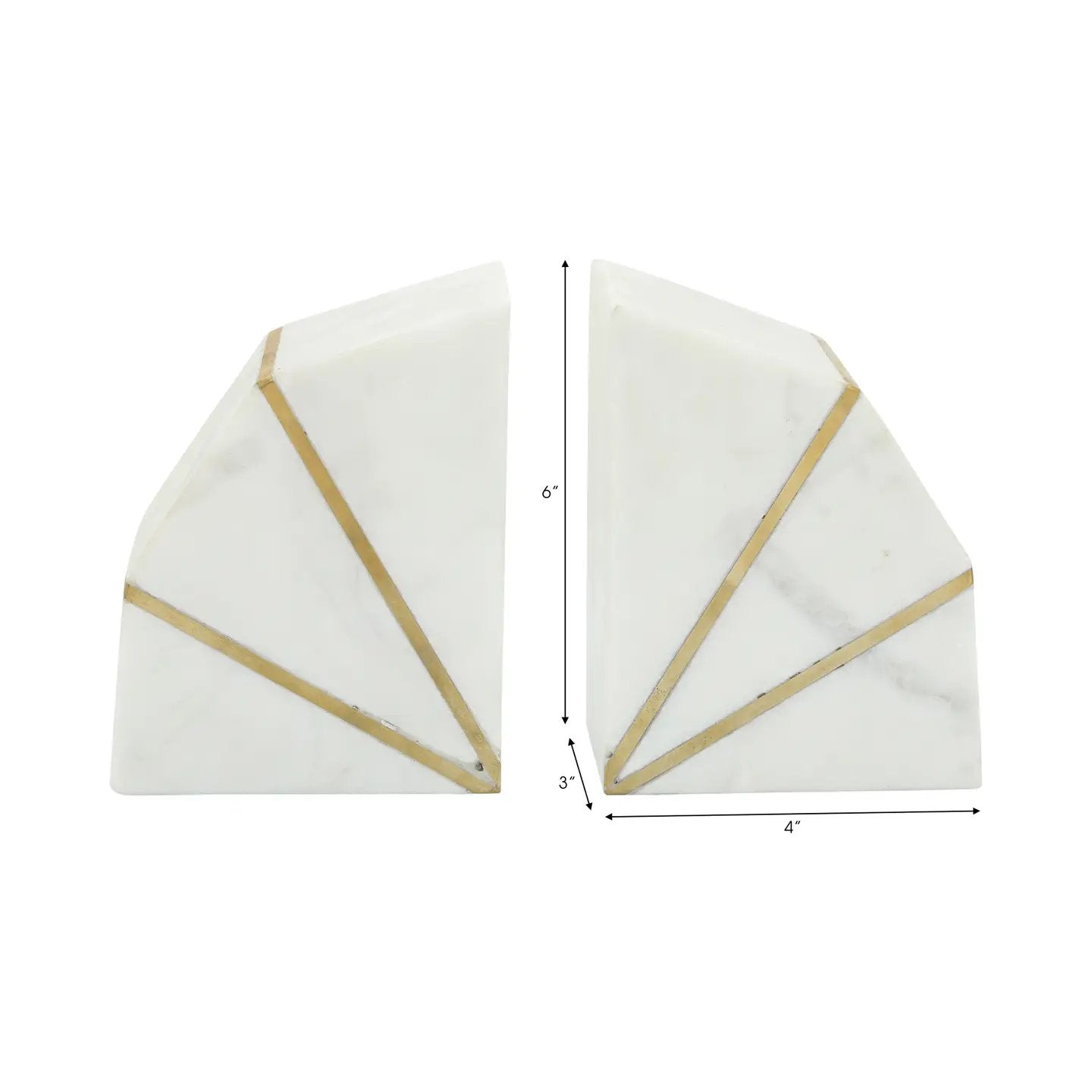 White Marble + Brass Inlay Bookends (Set of 2)