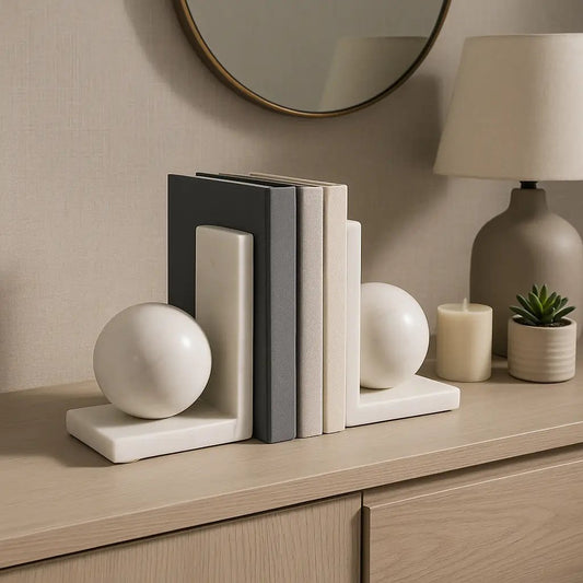 White Marble Modern Orb Bookends (Set of 2)