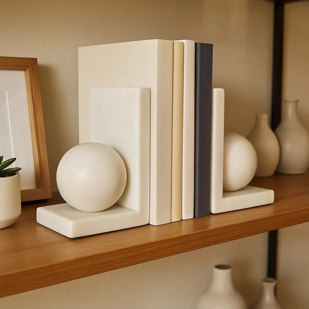 White Marble Modern Orb Bookends (Set of 2)