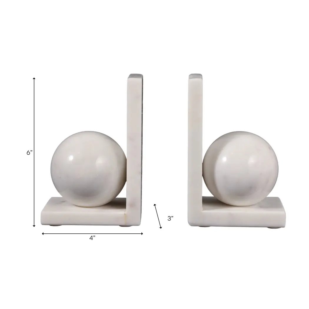 White Marble Modern Orb Bookends (Set of 2)