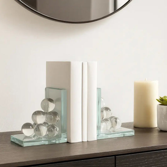 Clear Crystal Stacked Spheres Bookends (Set of 2)