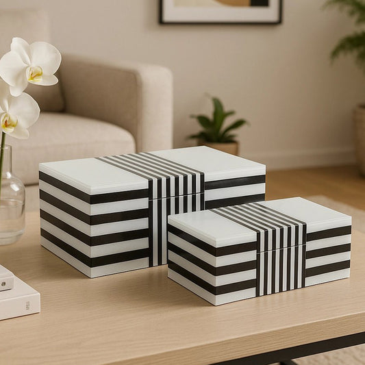 Decorative Black + White Striped Storage Box (select size)