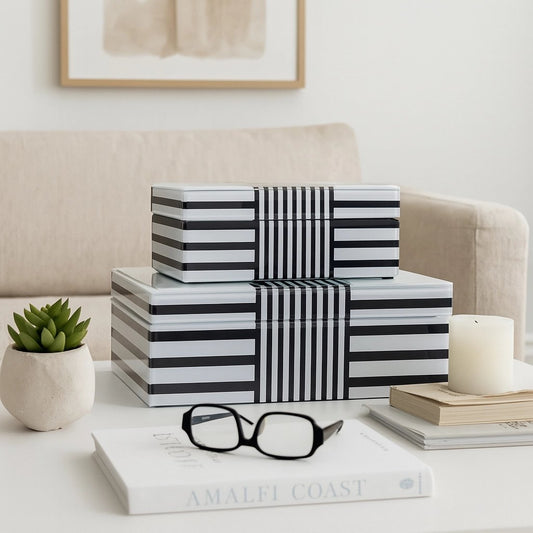 Decorative Black + White Striped Storage Box (select size)