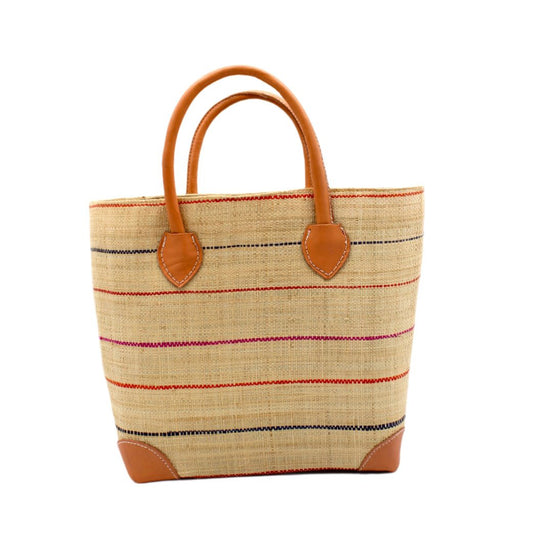 Medium Augustine Straw Basket - Fuchsia/Coral Multi Pinstripe