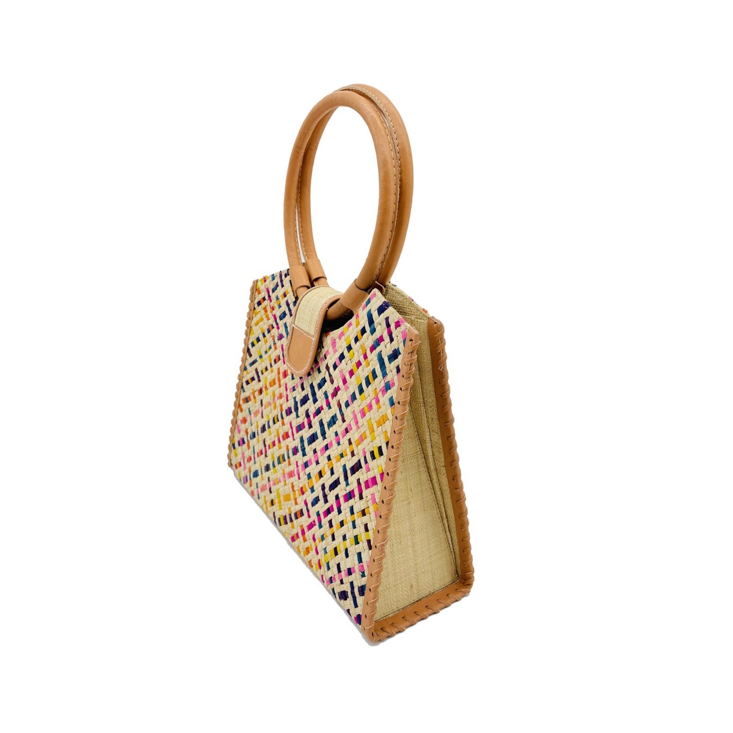Ibiza Straw Handbag with Leather Handles - Confetti
