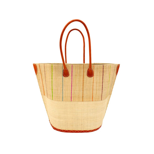 Large Santa Cruz Two-Tone Pinstripes Straw Tote Bag - Natural + Brights
