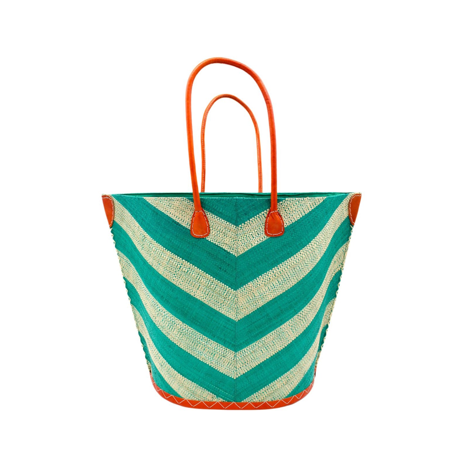 Large Santa Cruz Wide Stripe Chevron Straw Tote Bag - Teal