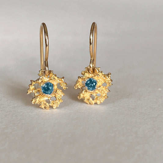14k Gold + Teal Diamond 'Star' Dangle Earrings